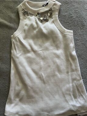 Nordstrom Off-White Embellished Jewel Neck Tank